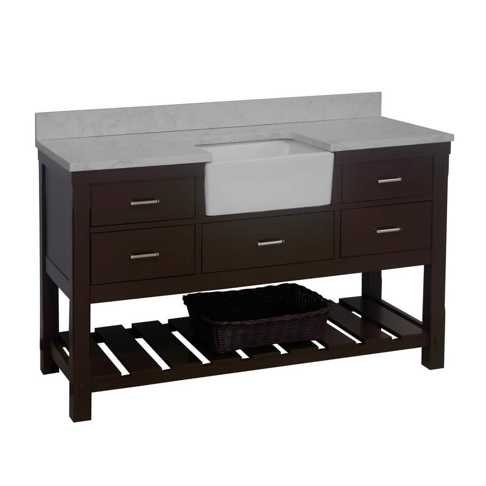 KitchenBathCollection Charlotte 60" Single Farmhouse Bathroom Vanity with Engineered Carrara Top