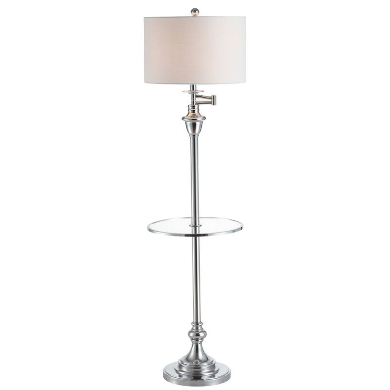 Luce 60" Metal/Glass LED Side Table and Floor Lamp, Chrome by JONATHAN Y - 60" H x 16" W x 16" D