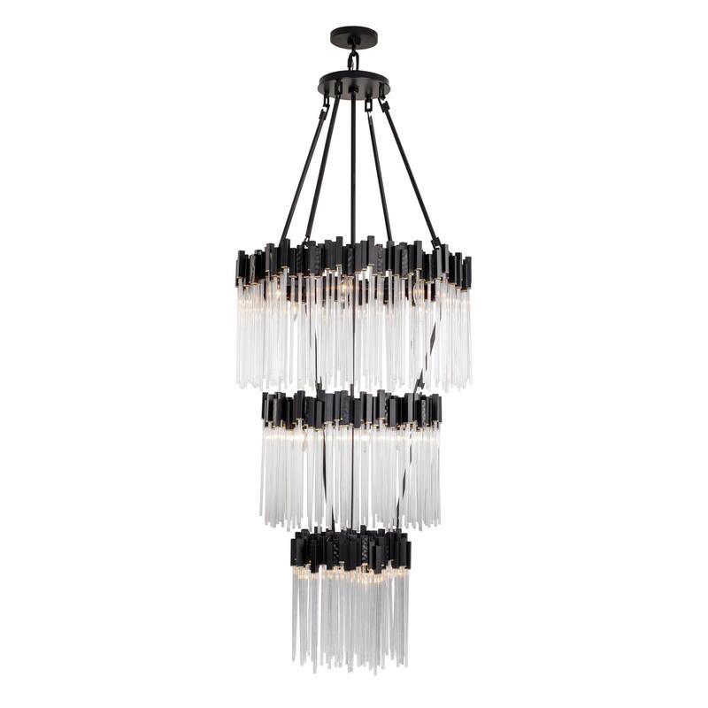 Varaluz Matrix 18-Light 3-Tier Chandelier - Matte Black/French Gold