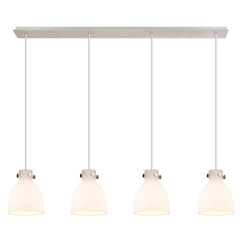 Innovations Lighting Newton Bell - 4 Light 8" Cord Hung Linear Pendant - Polished Nickel/White