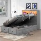 preview thumbnail 3 of 10, Lift Up Storage Bed, Full Size LED Bed Frame w/ Storage Drawers, Wood Platform Beds w/ Charging Station, Hydraulic Storage, Gray