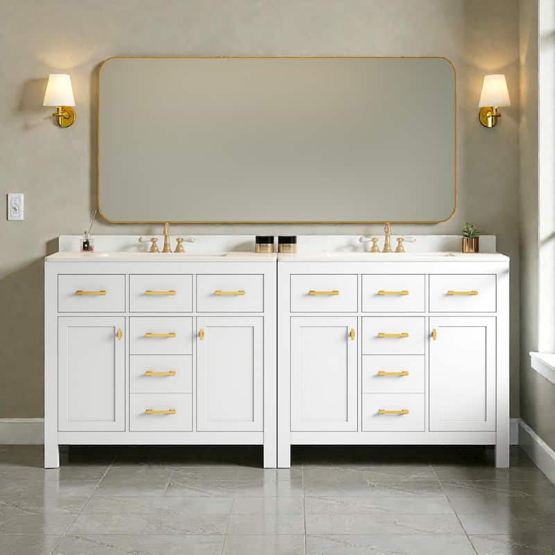 72 Inch Bathroom Vanity Set with Ceramic Sink, Modern Freestanding Storage Cabinet with Drawers and Soft Close Doors - White
