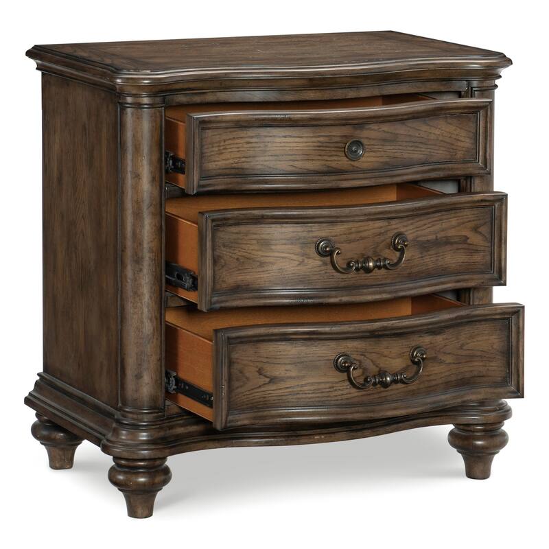 Nightstand of 3 Drawers Brown Oak Finish 1pc