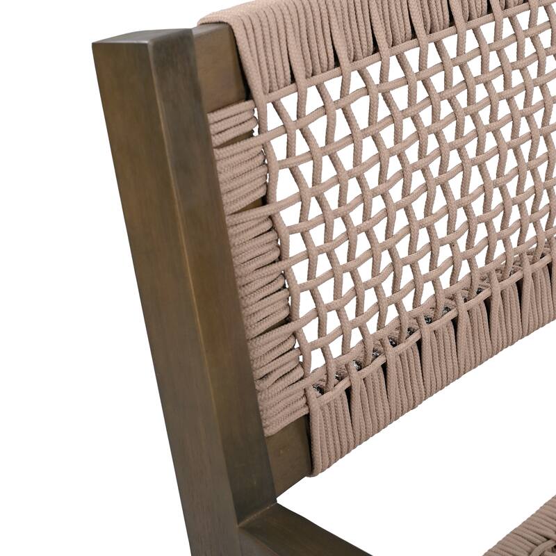 Modern Set of 2 Dining Chairs with Rope-Woven Seat Backrest, Solid Wood Frame for Dining Room Living Room Café and Pub