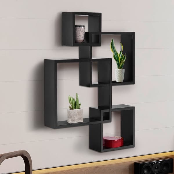 Shop Costway Black Intersecting 4 Square Floating Shelf Wall