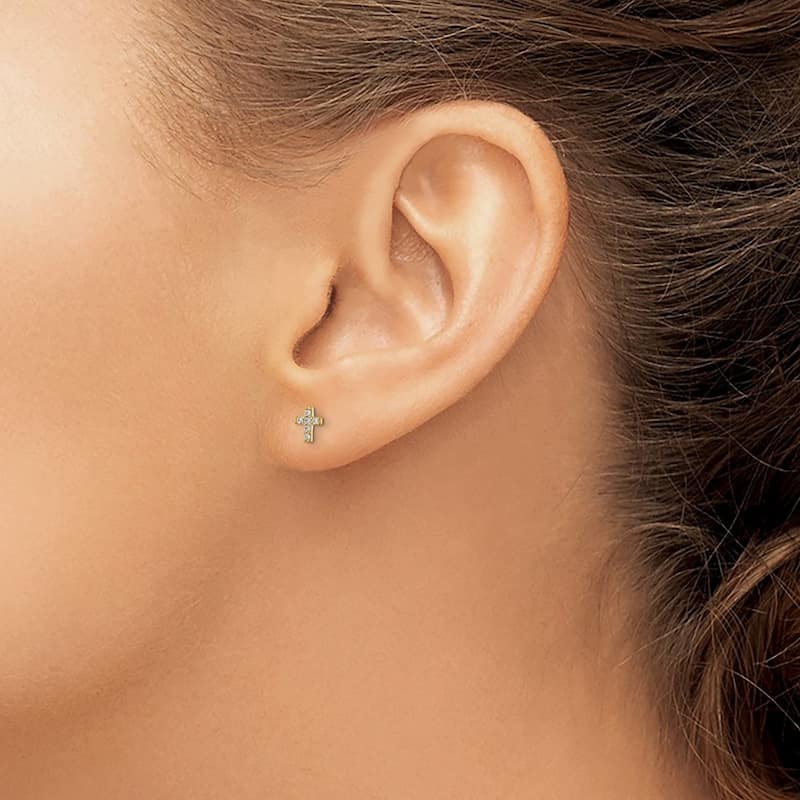 Curata 14k Gold Yellow Gold 5.22x4mm Children's CZ Cubic Zirconia Cross Post Earrings