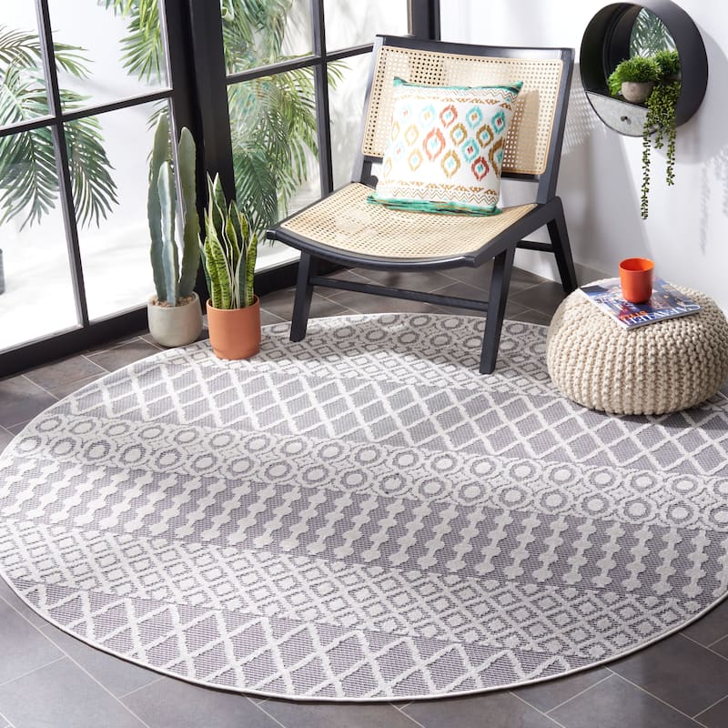 SAFAVIEH Cabana Selinde Indoor/ Outdoor Waterproof Patio Rug - 6'7" Round - Ivory/Grey