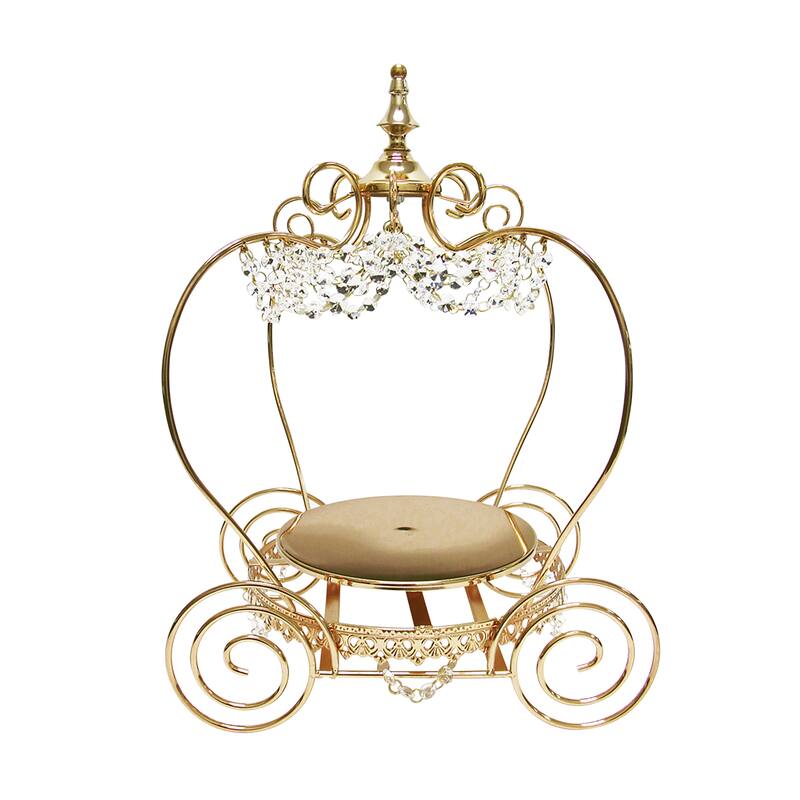 Gold Luxury Crystal Princess Pumpkin Carriage Decor Centerpiece Accent Piece Tabletop with Crystal Drapes 21.5in