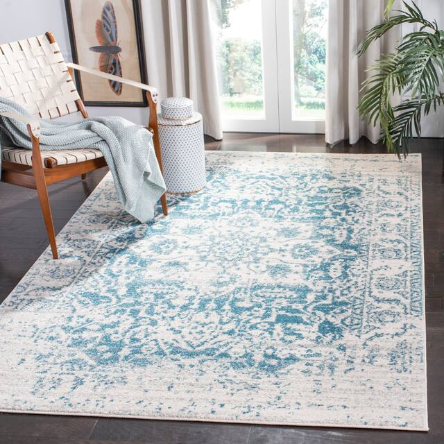 SAFAVIEH Madison Snowflake Medallion Rustic Farmhouse Distressed Rug - 4' x 6' - Teal/Ivory