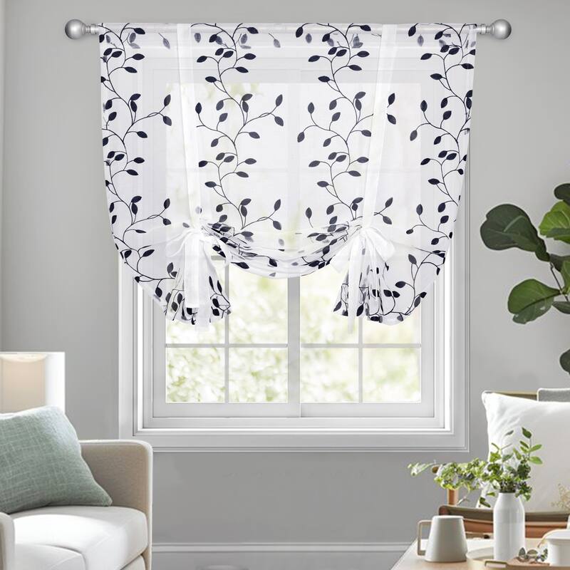 Deconovo Tie up Sheer Curtains Embroidery Pattern Shades