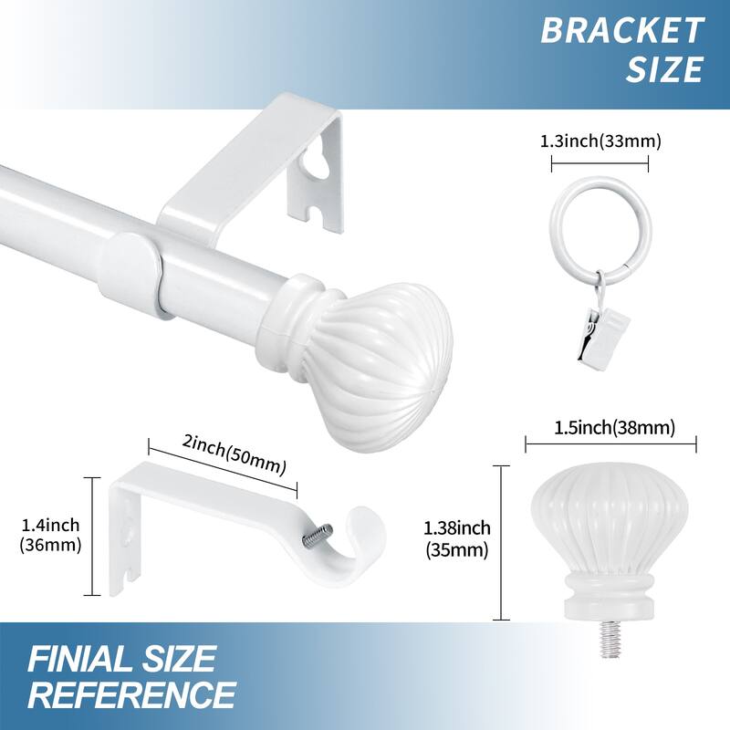 Modern Fluted Ball Adjustable Drapery Curtain Rod with Clip Rings