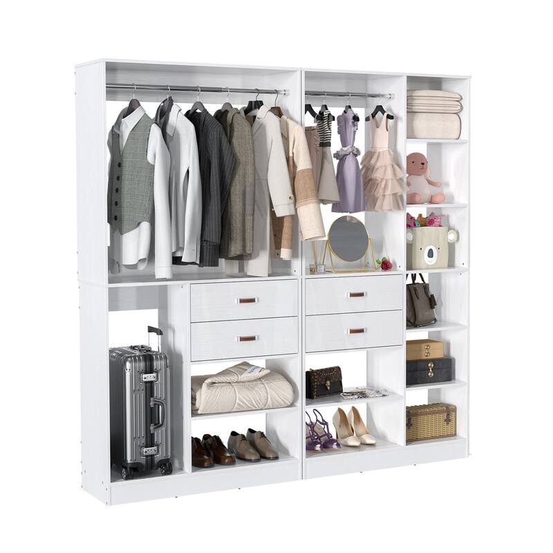 Vryon 110'' Set of 3 Freestanding Corner Closet System, Reversible Closet Organizer with Drawers and Hanging Rods