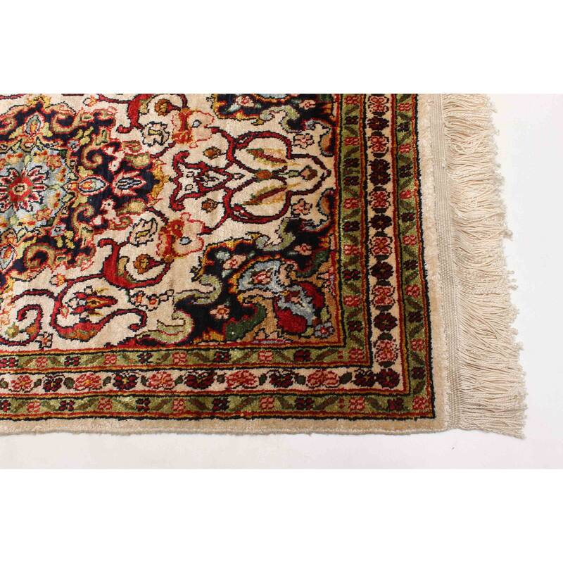 ECARPETGALLERY Hand-knotted Hereke Cream Silk Rug - 1'6 x 2'4
