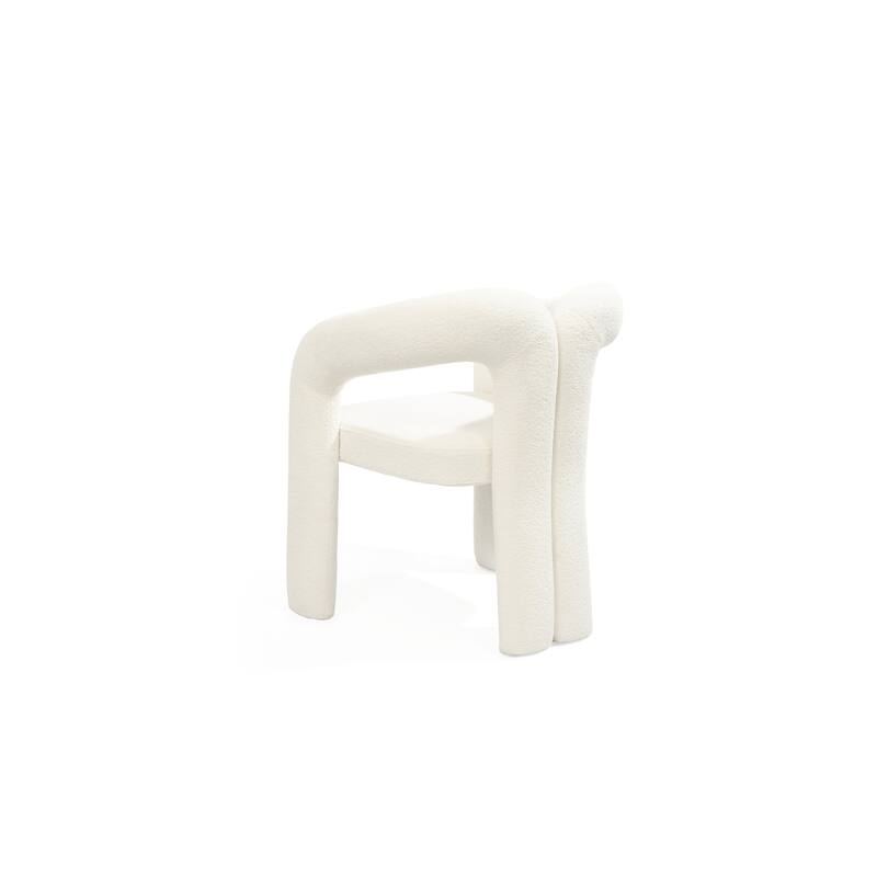 HomeRoots White Boucle Partially Open Back Dining Arm Chair - 25.00 in. x 30.00 in. x 23.00 in.