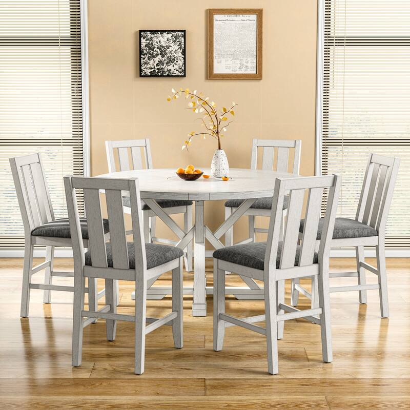 Drop Leaf Kitchen Table and Chairs Set Solid Wood Counter Height Kitchen Table and Chairs Set, Round Table Set for Dining Room