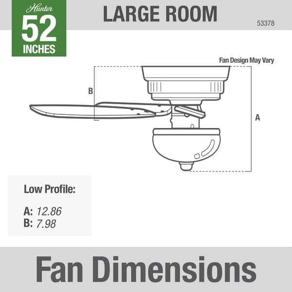 dimension image slide 1 of 2, Hunter 52" Kenbridge Low Profile Ceiling Fan with LED Light Kit and Pull Chain