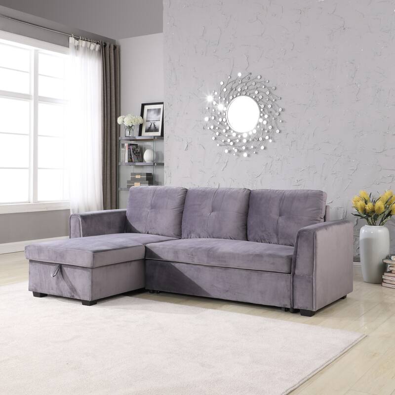 91'' Wide Velvet Storage Sectional Reversible Sleeper Sofa & Chaise