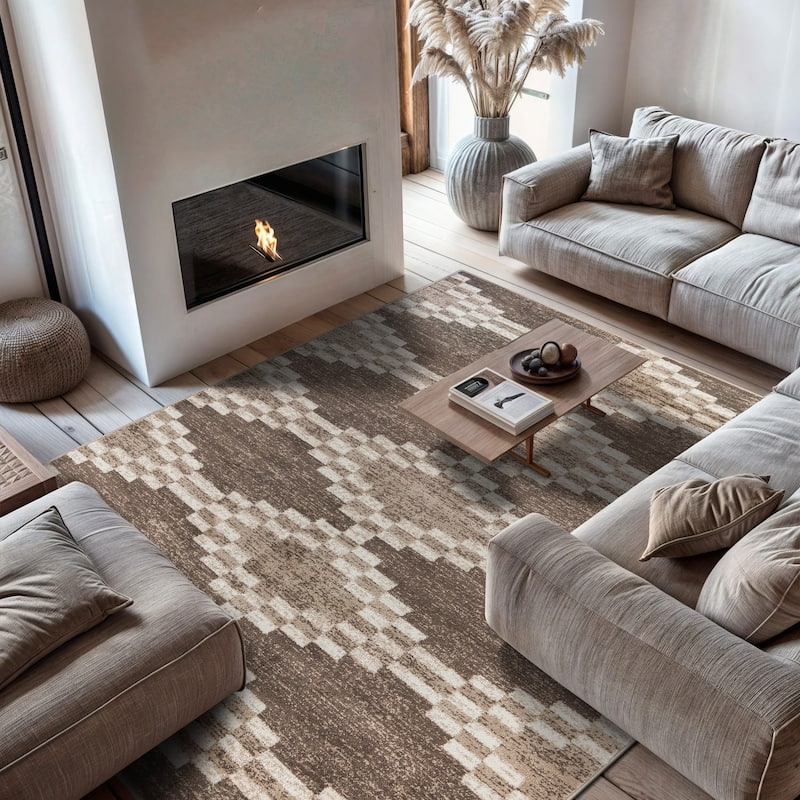 Southwestern Geometric Durable Area Rug, Perfect for Any Room - 7' 10" x 10' - Beige