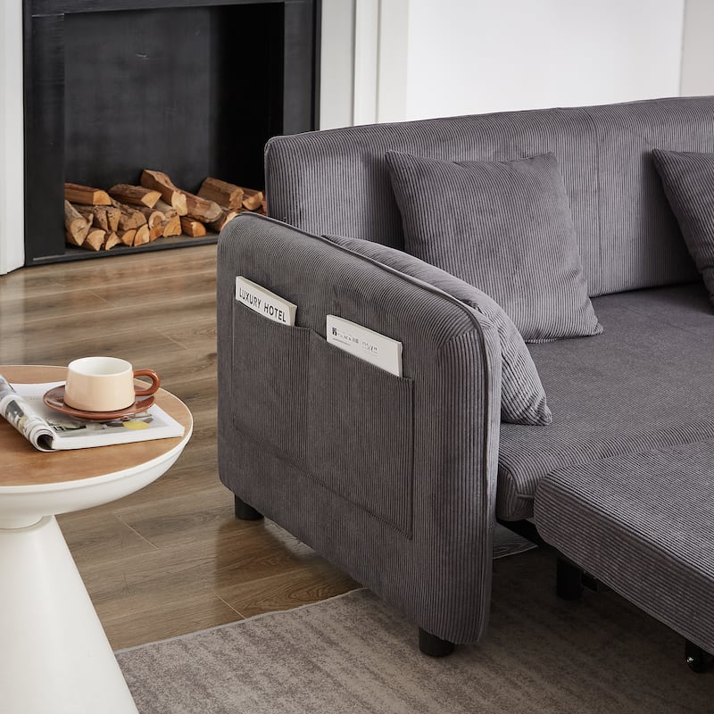 Chenille Interior Lazy Sofa Chaise longue Armchair with three pillows and armrestsSleeping Sofa Bed