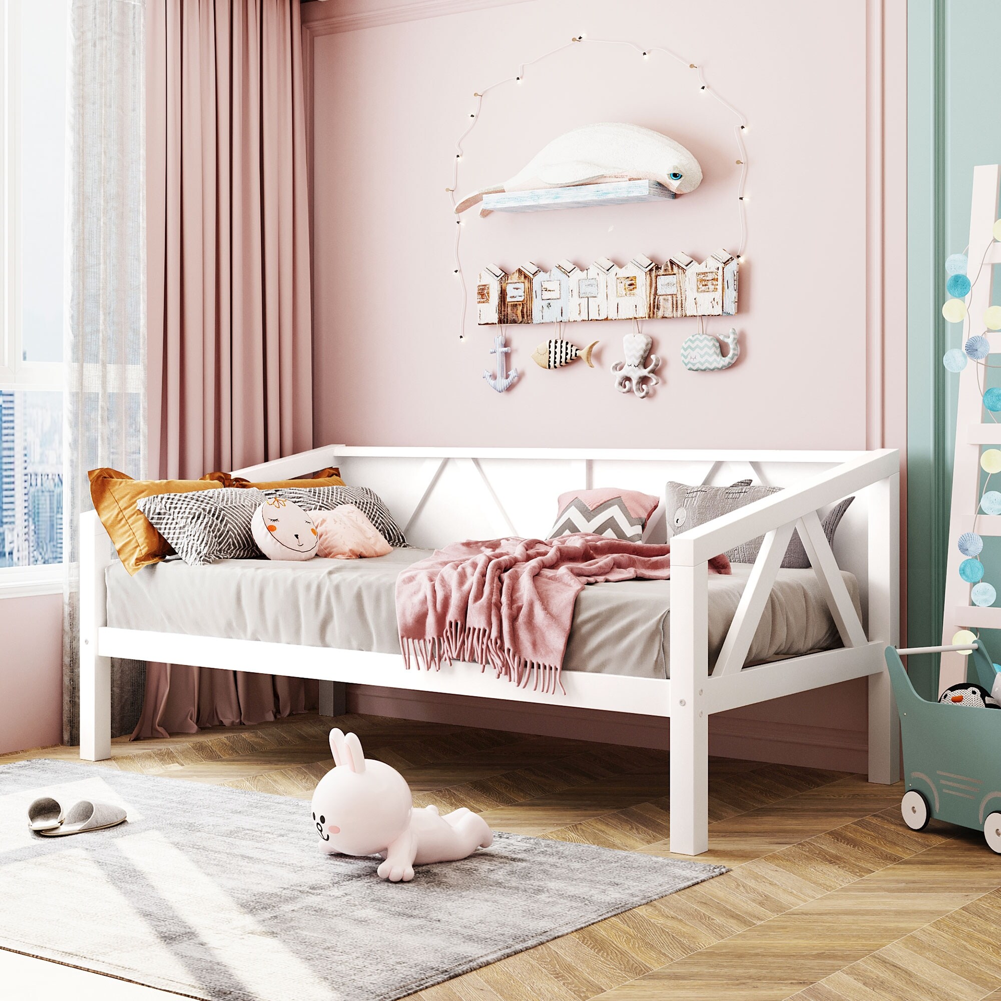 Twin size Daybed Wood Slat Support for bedroom dorm boys girls adults Gray