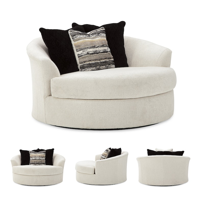 Signature Design by Ashley Cambri White Oversized Round Swivel Chair - 58"W x 54"D x 39"H