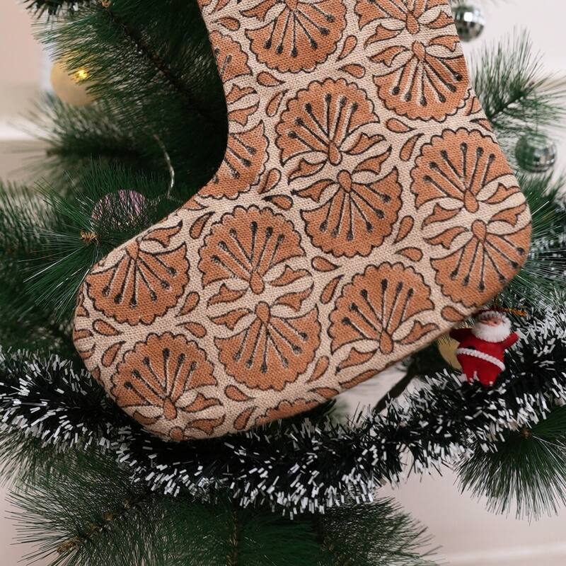 Fabdivine 16x6.5 Inches Hand Floral Block Print Christmas Stockings Tassle and Loop Perfect for Gift - 16"X6.5"