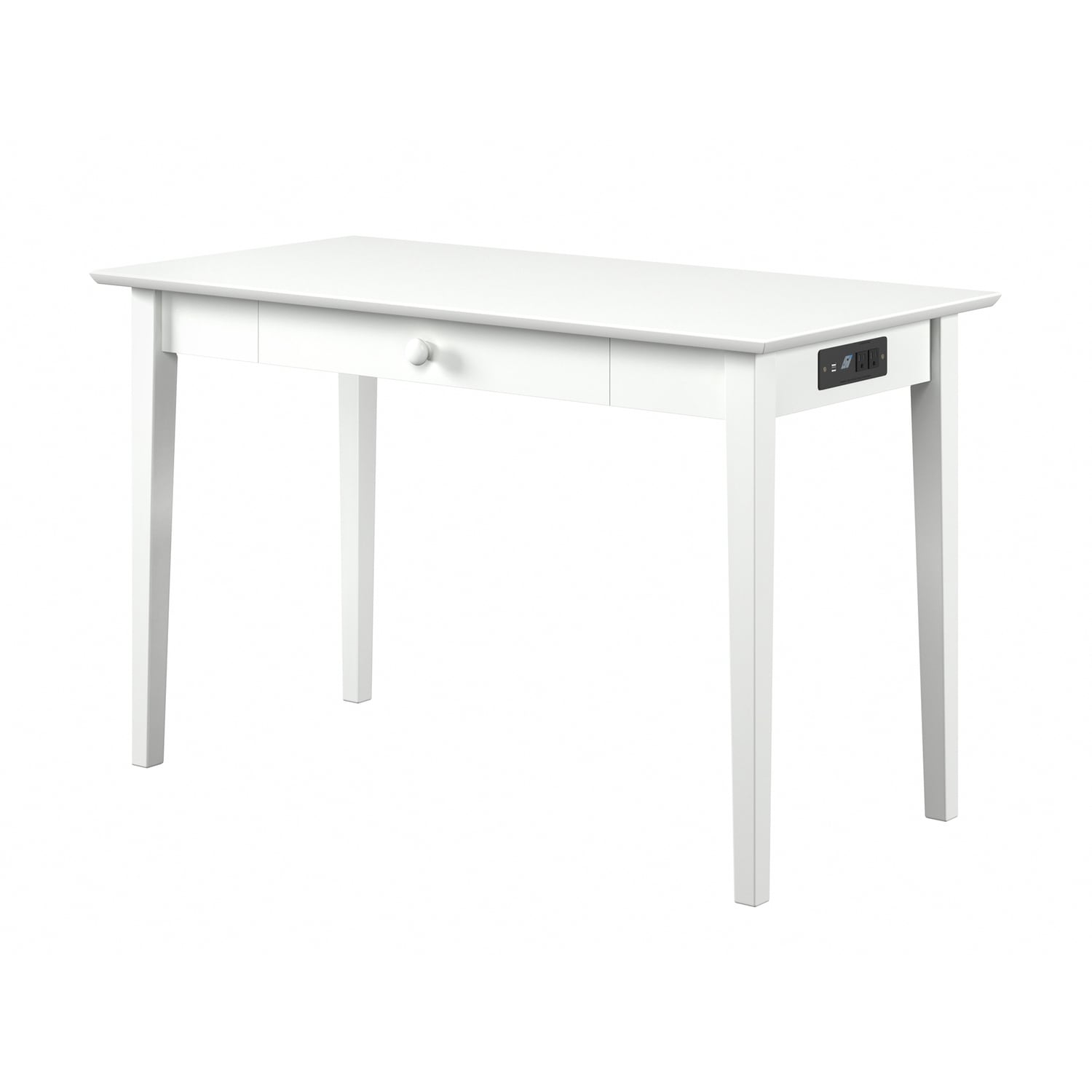 Retro Desk with Drawer & Charging Station - Home Office Study Table - White Finish