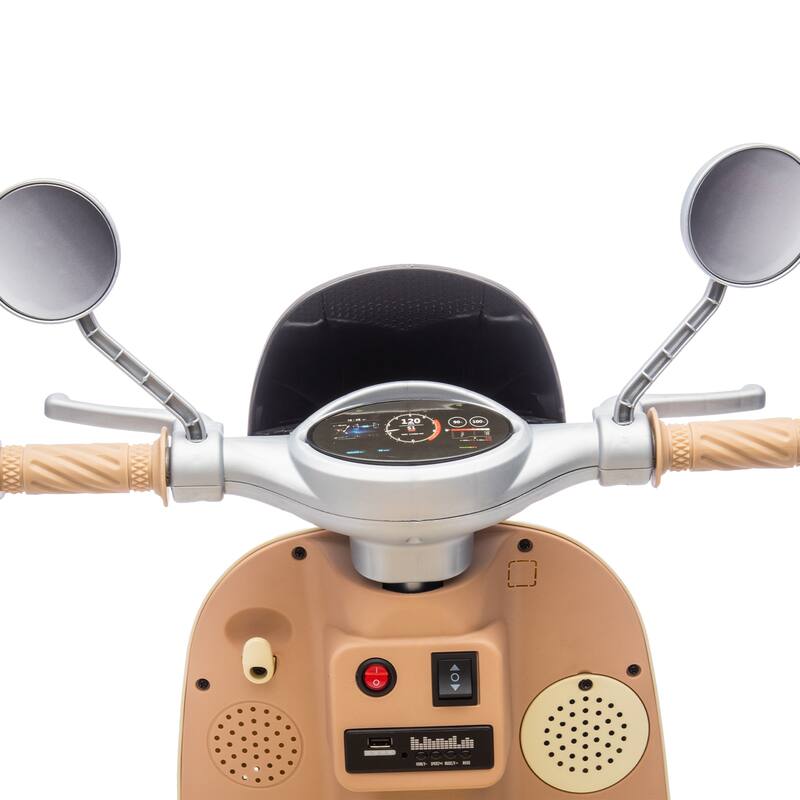 12V Ride-On Two-Seater Motorcycle for Kids, Three-Wheel Design, USB, Bluetooth, Adult Seat Flip, and Storage for Ages 3-6.