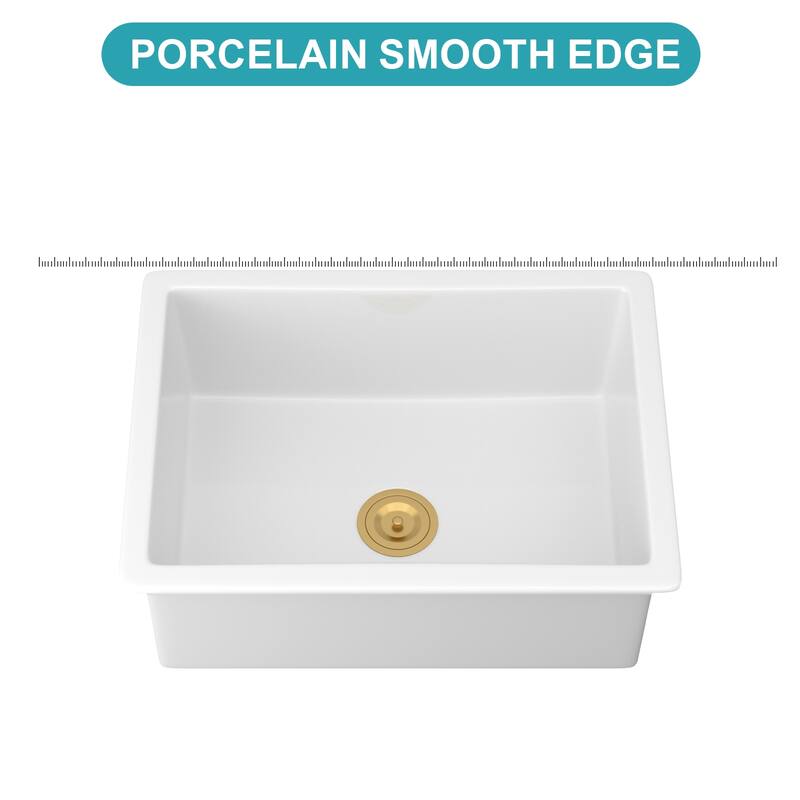24"x18"x9" Undermount Single Bowl Porcelain Ceramic Kitchen Sink Dual Mount White Ceramic Rectangular Deep Sink Basin