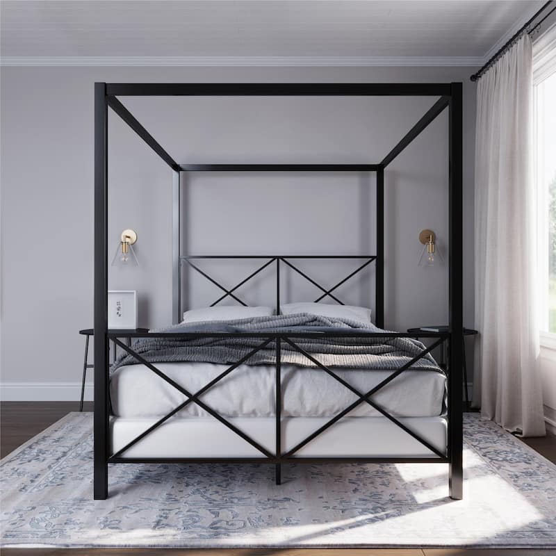 Avenue Greene Rosemarie Canopy Metal Bed, Black