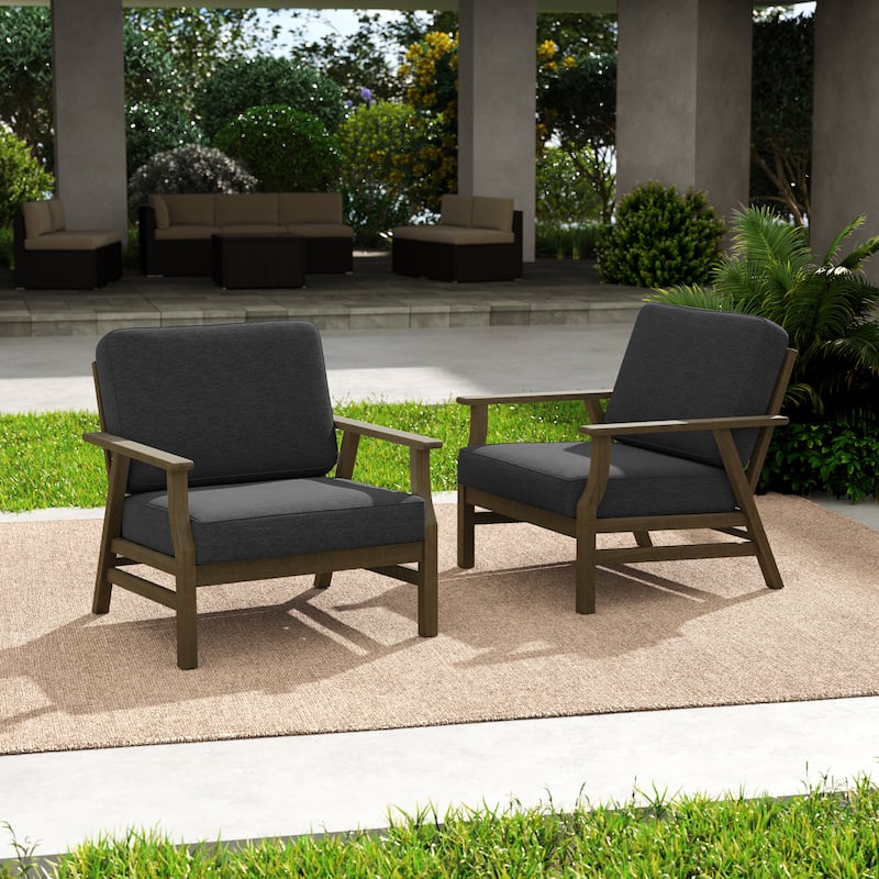 Outdoor 2 Set Teak Wood Club Chairs Set with Cushion