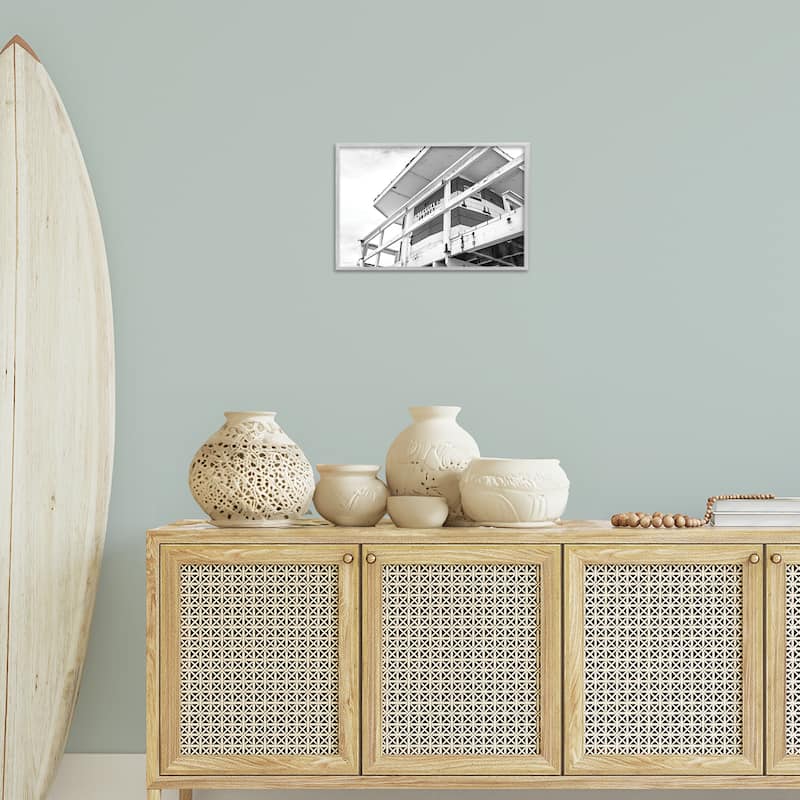 Stupell Lifeguard Building on Beach Framed Giclee Art Design By Seven Trees Design