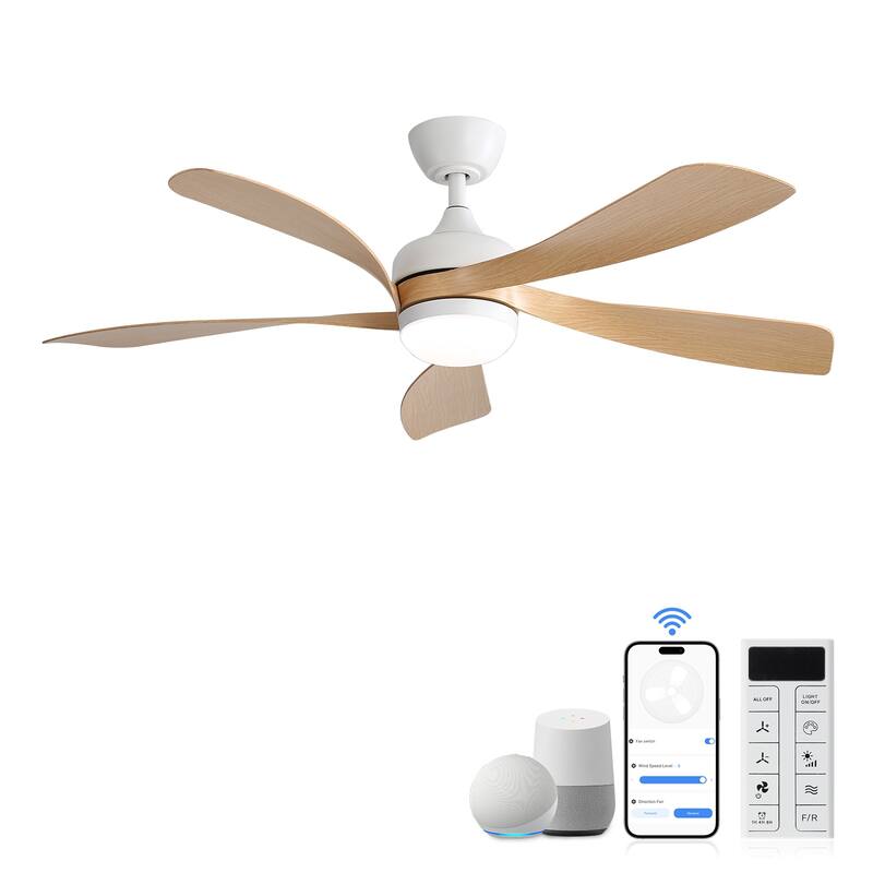Sofucor 45 Inch Ceiling Fan with Light and Remote,Indoor/Outdoor with 3-Timer,Low Profile Quiet for Bedroom Living Room Patio - White with Light wood grain ABS Blades
