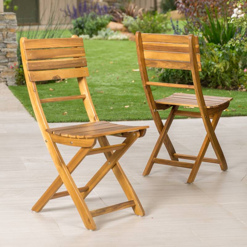 Outdoor Acacia Wood Folding Dining Chairs Set of 2