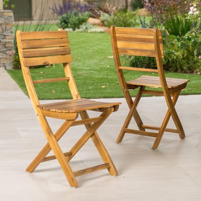 Outdoor Acacia Wood Folding Dining Chairs Set of 2
