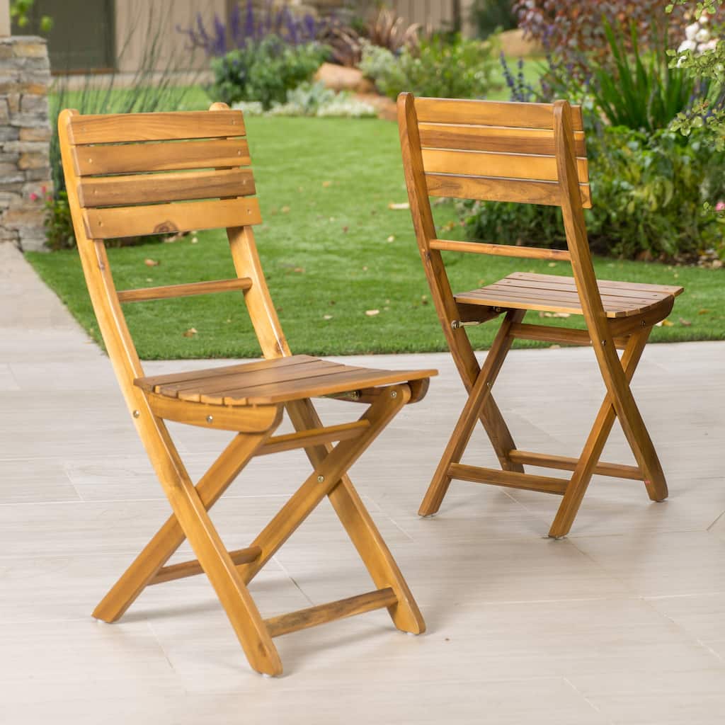 Outdoor Acacia Wood Folding Dining Chairs Set of 2