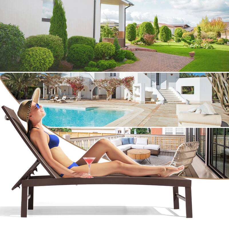 VredHom Aluminum Adjustable Outdoor Chaise Lounge Chair - 60.4 in L * 24.6 in W * 16.1/40.8 in H