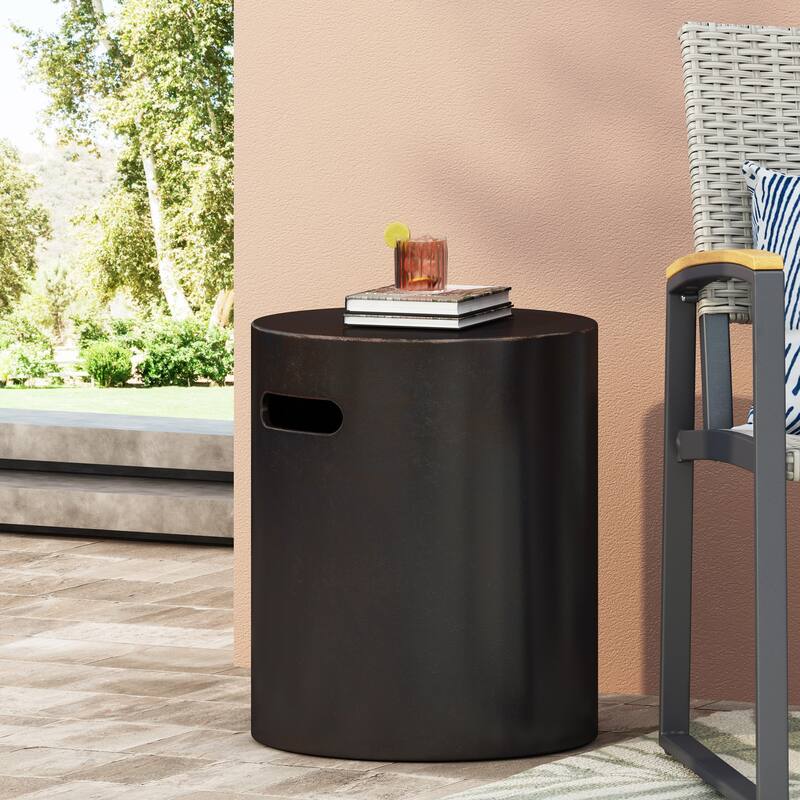 Roomfitters Outdoor Lightweight Concrete Side Table with Built-In Handle, Modern Round Accent Table, Copper