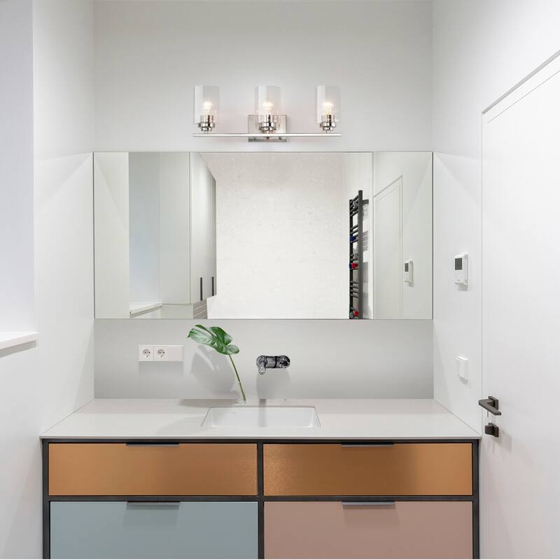 Brushed Nickel 3-Light Vanity Lights with Clear Glass Shades