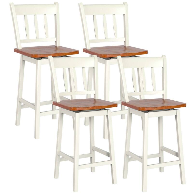 Gymax 4PCS Bar Stool 24.5'' Swivel Counter Height Chair w/ Footrest - Walnut + Cream