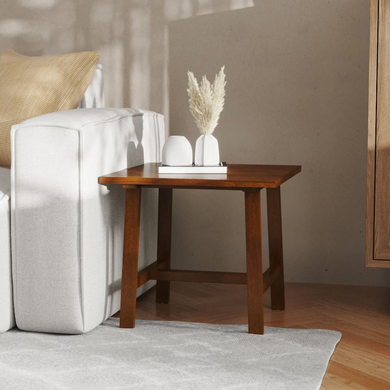 Solid Wood Farmhouse Trestle Style End Table - Walnut