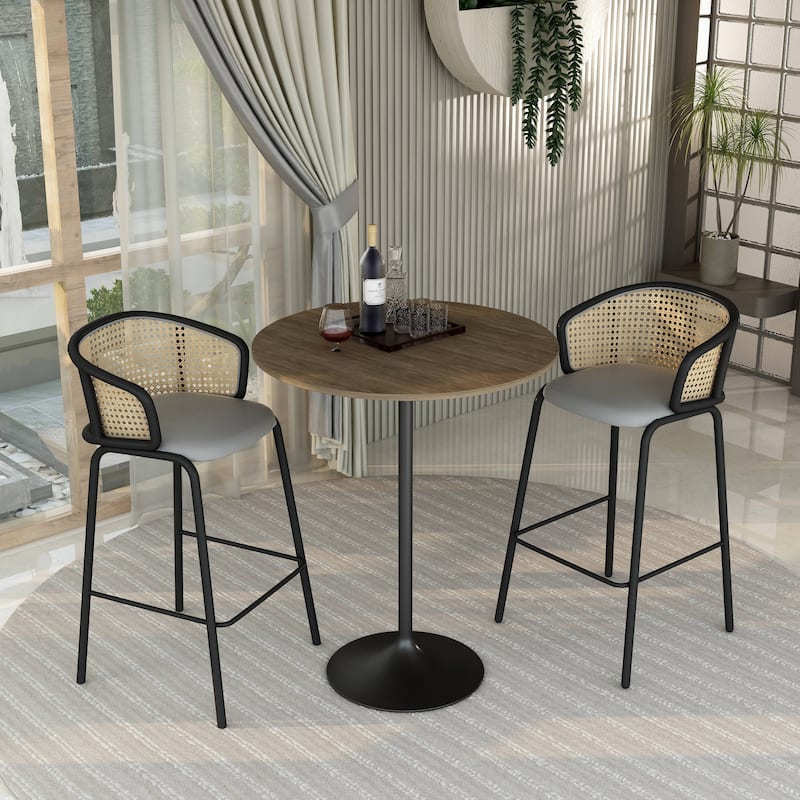LeisureMod Verve 36" Bar Height Dining Table with MDF Round Top in Black Marbleized