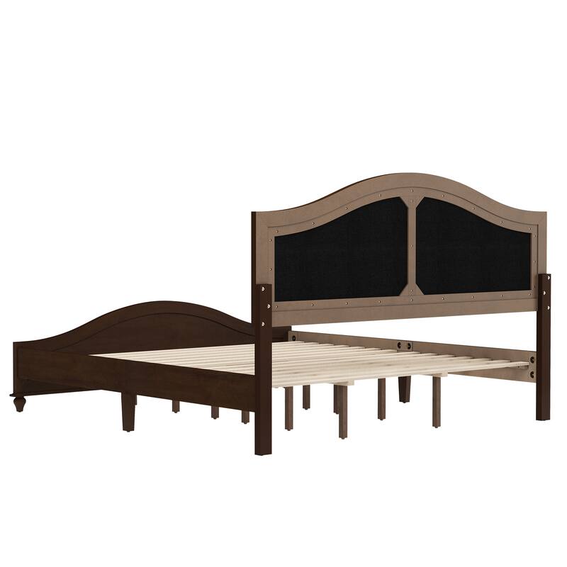 Modern Wooden Upholstered Platform Bed Frame Queen/King Size with Headboard