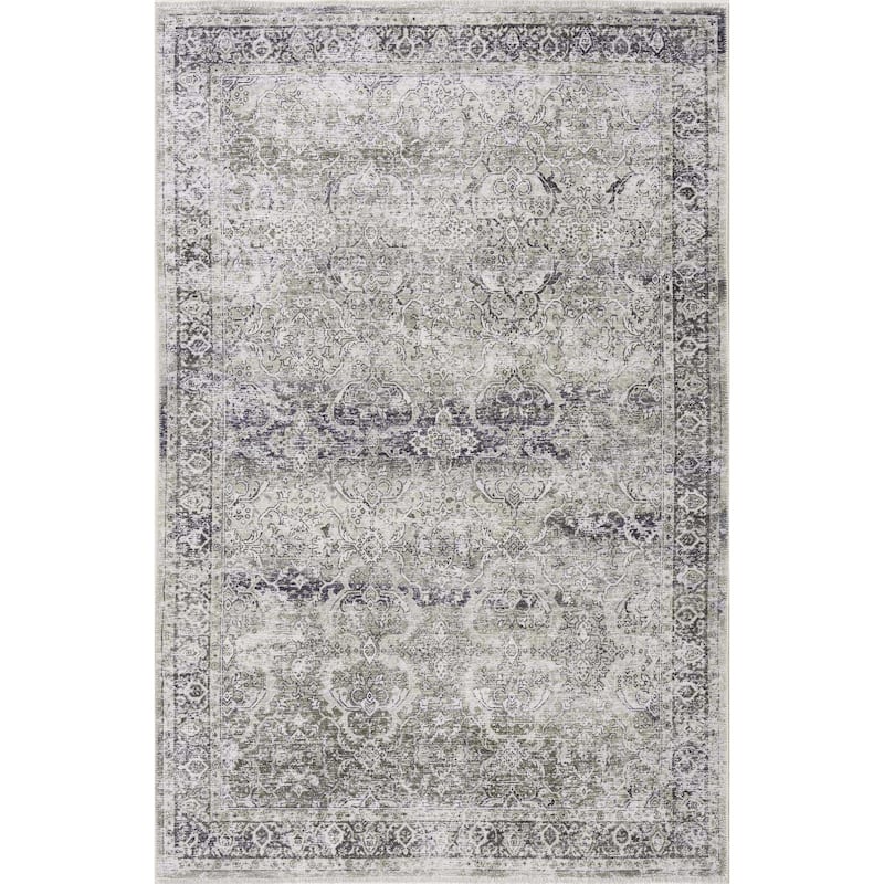 Hauteloom Arista Living Room, Bedroom Machine Washable Area Rug - Traditional - Gray - 5' x 7'6"
