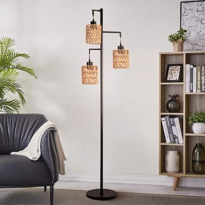 Dimmable Floor Lamp with Cage Shade Vintage Lamp