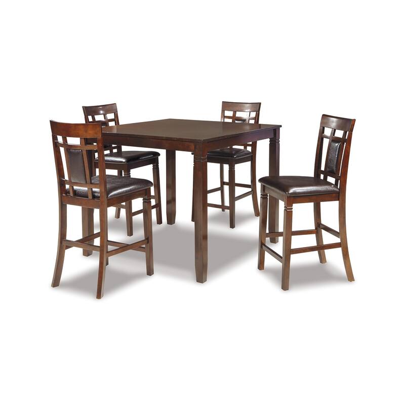 Noxx 5pc Counter Height Dining Table Set, Brown Wood, Faux Leather