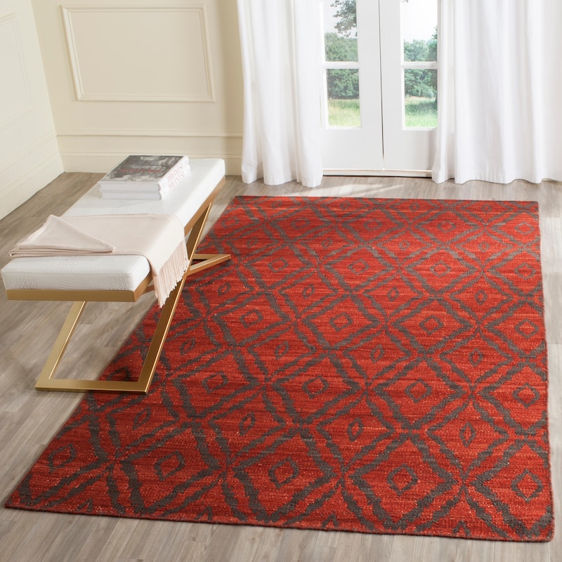 SAFAVIEH Handmade Flatweave Kilim Simeonka Wool Rug - 5' x 8' - Rust/Grey