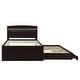 preview thumbnail 9 of 11, Full XL Wood Storage Platform Bedframe with LED Headboard, Twin Size Trundle & Charging Station, No Spring Box Needed-Dark Brown