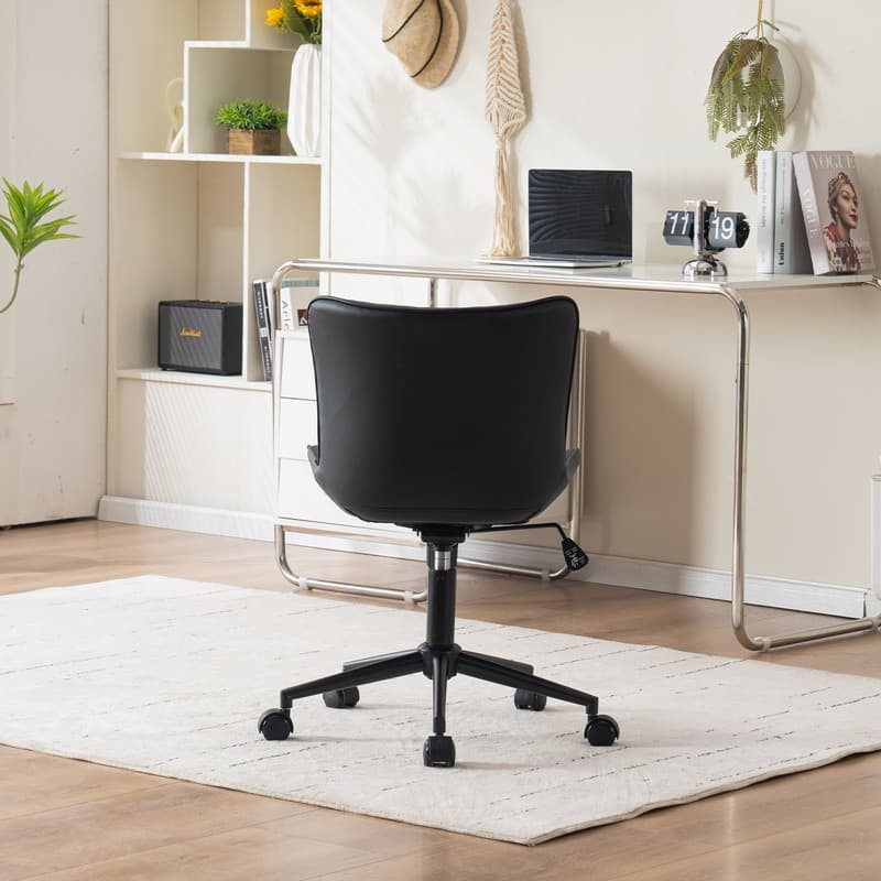 Modern Office Chair, Faux Leather Padded Desk Chair with Back, Wheels