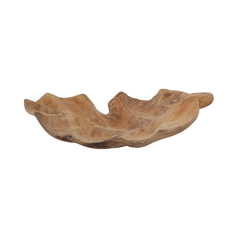 Wood Decorative Bowl Leaf Shape Hand Carved Stylish - 24" Brown - 24" x 17" x 4"